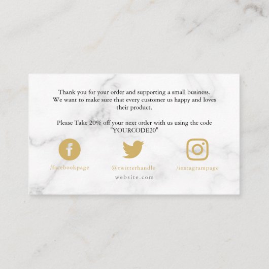 Goud en wit marmer, klant bedankt informatiekaartje (Achterkant)