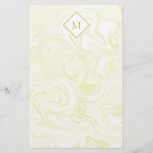 Goud en wit marmer met Diamond Monogram Briefpapier (Voorkant)