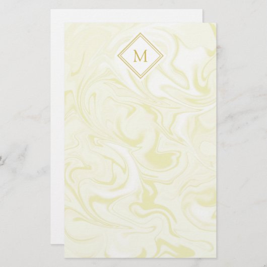 Goud en wit marmer met Diamond Monogram Briefpapier (Voorkant / Achterkant)