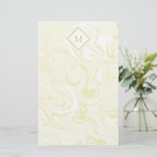Goud en wit marmer met Diamond Monogram Briefpapier (Staand voorkant)