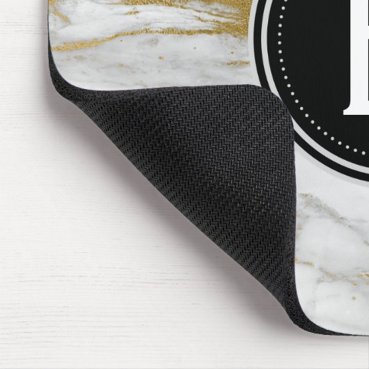 Goud en wit marmer Monogrammed Moderne Muismat (Hoek)