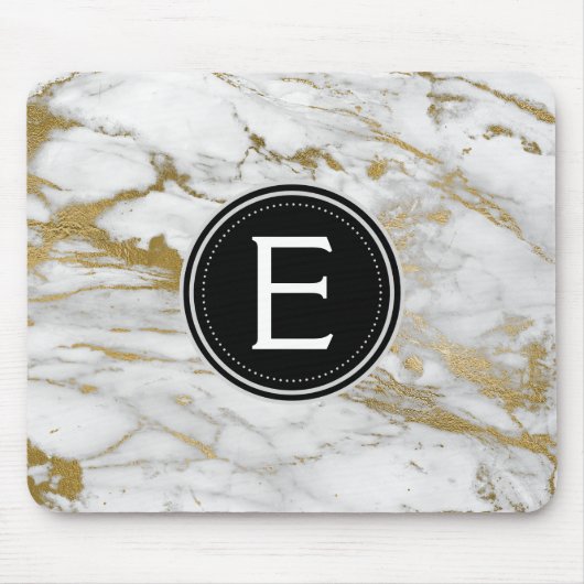 Goud en wit marmer Monogrammed Moderne Muismat (Voorkant)
