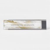 Goud en Wit Marmer Professioneel Modern Bureau Naambordje (Voorkant)