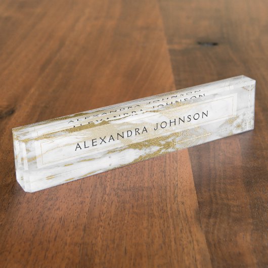 Goud en Wit Marmer Professioneel Modern Naambordje (Zijkant)