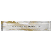 Goud en Wit Marmer Professioneel Modern Naambordje (Voorkant)