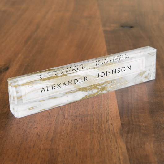 Goud en Wit Marmer Professioneel Modern Naambordje (Zijkant)