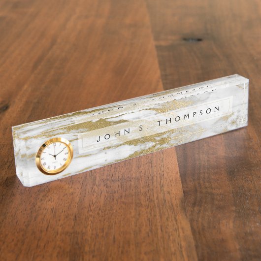 Goud en Wit Marmer Professioneel Modern Naambordje (Zijkant)