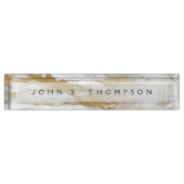 Goud en Wit Marmer Professioneel Modern Naambordje (Voorkant)
