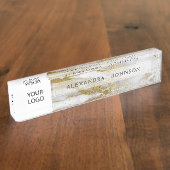 Goud en Wit Marmer Professioneel Modern Naambordje (Zijkant)