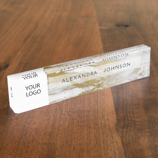 Goud en Wit Marmer Professioneel Modern Naambordje (Zijkant)