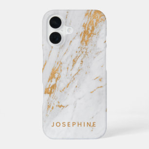 Goud en wit marmeren patroon gepersonaliseerde naa iPhone 16 hoesje