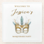 Goud en wit masker Masquerade Party Verjaardag Glazen Onderzetter (Voorkant)