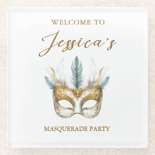 Goud en wit masker Masquerade Party Verjaardag Glazen Onderzetter (Voorkant)