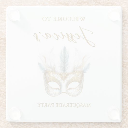 Goud en wit masker Masquerade Party Verjaardag Glazen Onderzetter (Achterkant)