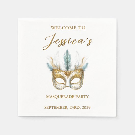 Goud en wit masker Masquerade Party Verjaardag Servet (Voorkant)