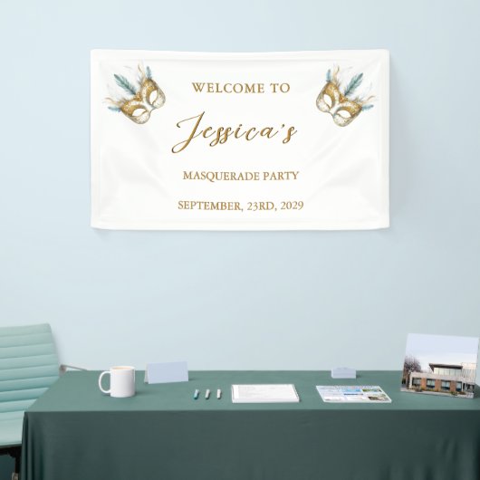 Goud en wit masker Masquerade Party Verjaardag Spandoek (Beurs)