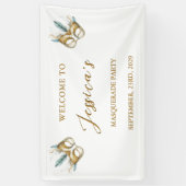 Goud en wit masker Masquerade Party Verjaardag Spandoek (Verticaal)