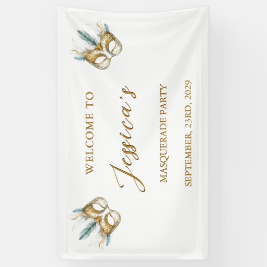 Goud en wit masker Masquerade Party Verjaardag Spandoek (Verticaal)