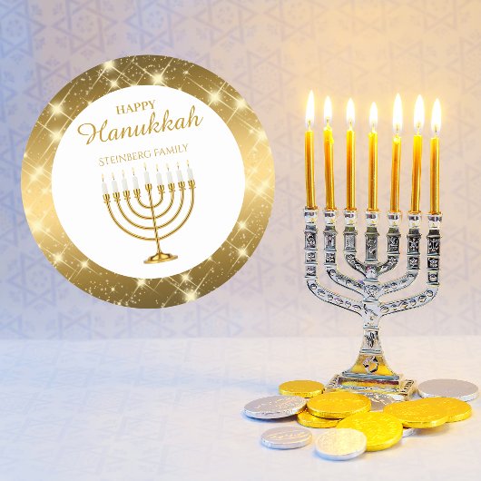 Goud en wit Menorah Joodse Gelukkige Chanoeka Ronde Sticker