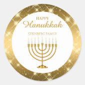 Goud en wit Menorah Joodse Gelukkige Chanoeka Ronde Sticker (Voorkant)