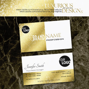 Goud en wit met Glittery Stars Logo Elegant Visitekaartje