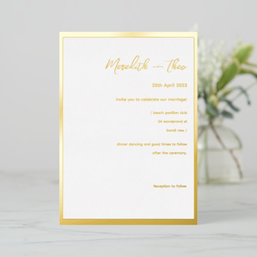 Goud en wit - minimale legante bruiloft - Folie In Folie Uitnodiging (Staand Voorkant)