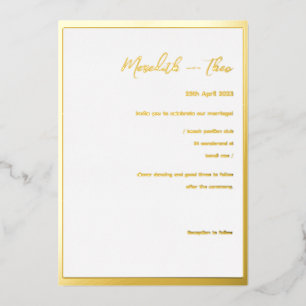 Goud en wit - minimale legante bruiloft - Folie In Uitnodiging