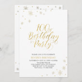 Goud en wit | Modern Chic 100th Birthday Party Kaart (Voorkant / Achterkant)