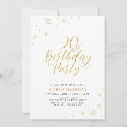 Goud en wit | Modern Chic 90th Birthday Party Kaart (Voorkant)