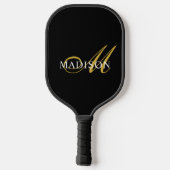 Goud en wit | Modern monogram zwart Pickleball Paddle (Achterkant)
