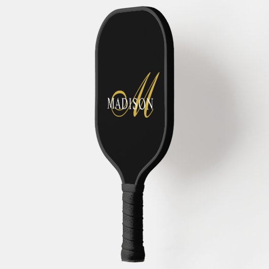 Goud en wit | Modern monogram zwart Pickleball Paddle (Links)
