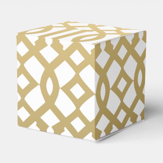 Goud en Wit Modern Trellis Patroon Bedankdoosjes (Achterkant)