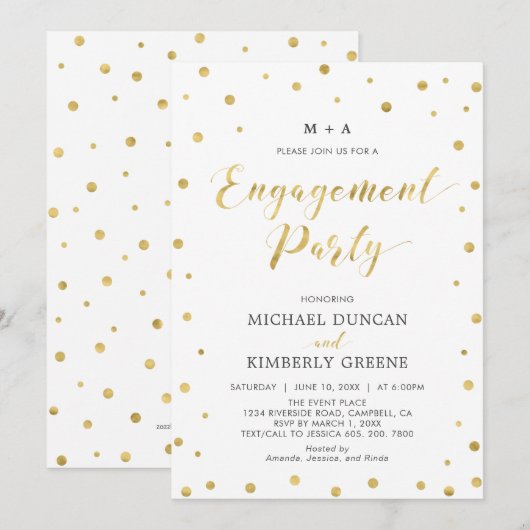 Goud en wit | Moderne Confetti Engagement Party in Kaart (Voorkant / Achterkant)