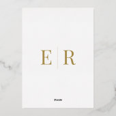 Goud en Wit Monogram Bruiloft Details Folie Uitnodiging (Achterkant)