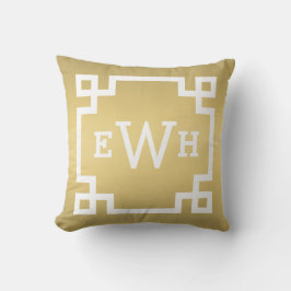 Goud en wit monogram | Griekse hoofdgrens Kussen