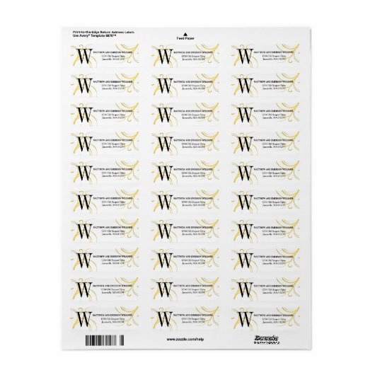 Goud en wit Monogram Retouradres Labels (Full Sheet)