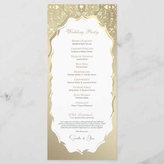 Goud en Wit  Monogram Trouwprogramma Programmakaart (Achterkant)