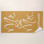 Goud en wit Mr en Mrs Custom Strandlaken (Voorkant)