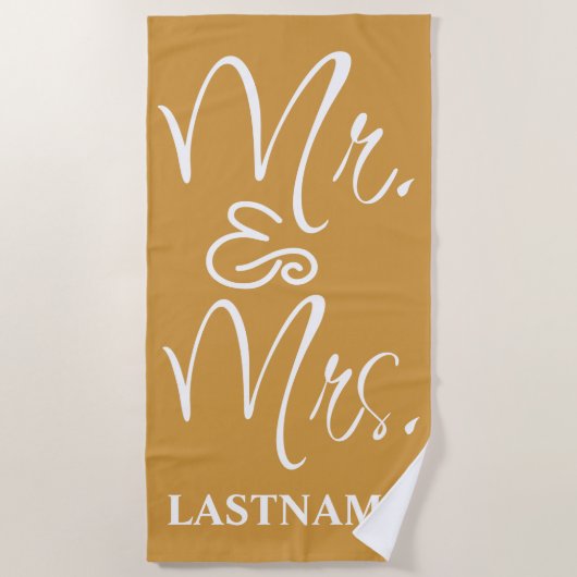 Goud en wit Mr en Mrs Custom Strandlaken (Voorkant)