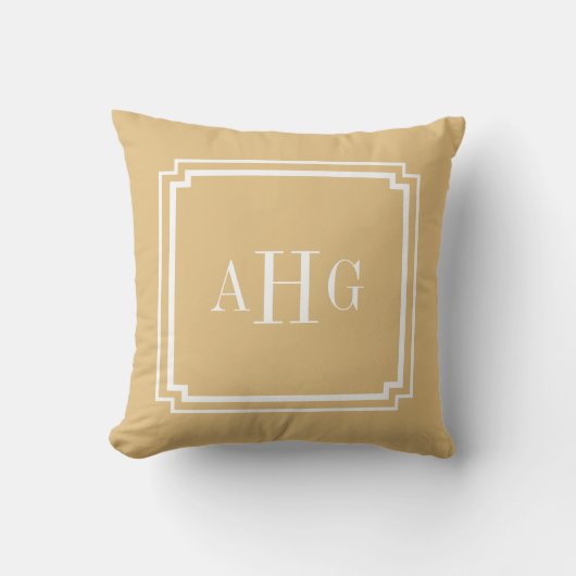 Goud en Wit Notched Corner Custom Monogram Buitenkussen (Voorkant)