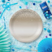 Goud en wit Ombre Glitter Glitter Papieren Bordje (Feest)