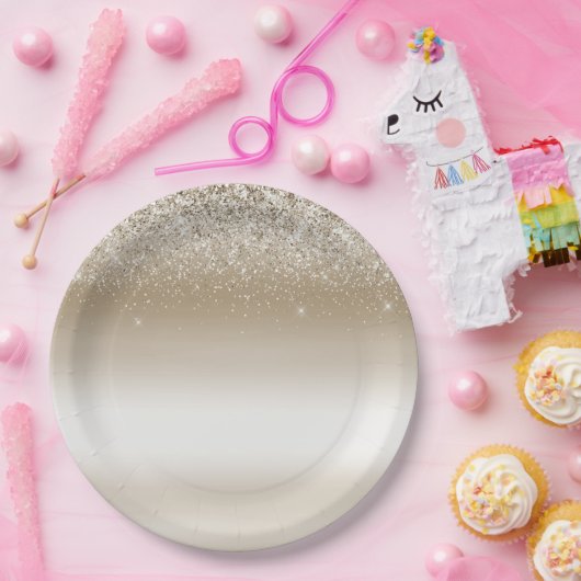 Goud en wit Ombre Glitter Glitter Papieren Bordje (Feest)
