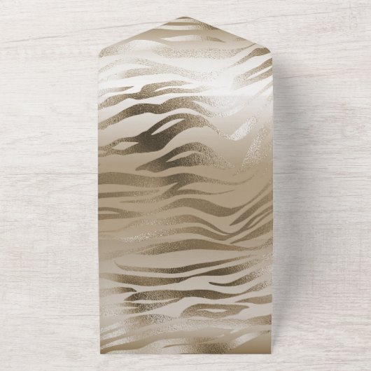 Goud en wit Ombre Zebra Dierenprint All In One Uitnodiging (Buitenkant)