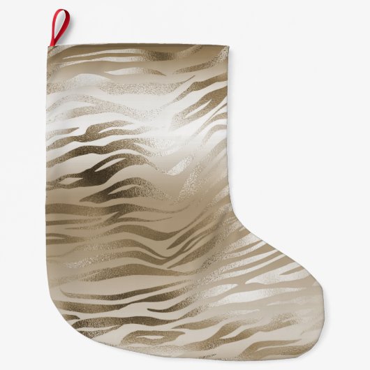 Goud en wit Ombre Zebra Dierenprint Grote Kerstsok (Voorkant)