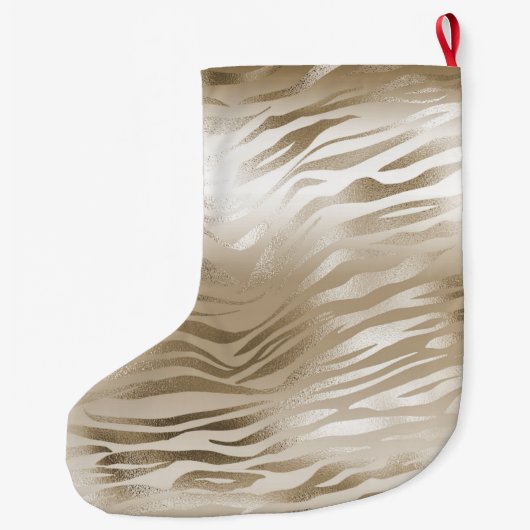 Goud en wit Ombre Zebra Dierenprint Grote Kerstsok (Achterkant)