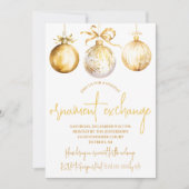 Goud en wit Ornament Exchange Holiday Party Kaart (Voorkant)