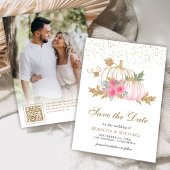 Goud en Wit Pompoen Roze Bloemen Trouwfoto Save The Date