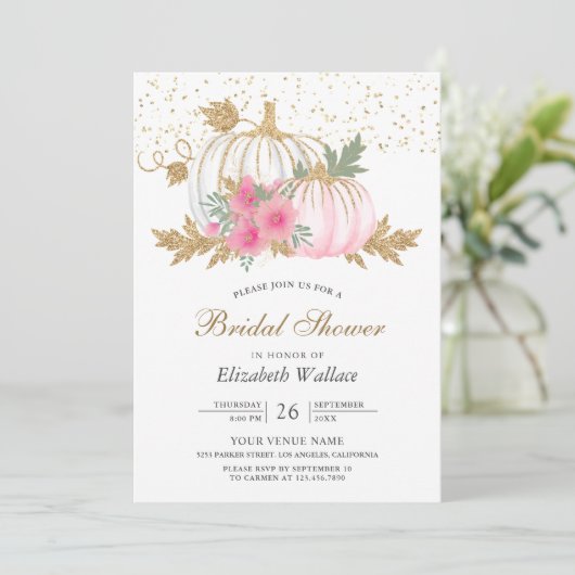 Goud en wit pompoen Roze Vrijgezellenfeest Kaart (Staand voorkant)