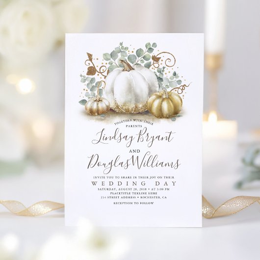 Goud en wit pompoen Rustic Modern Fall Wedding Kaart