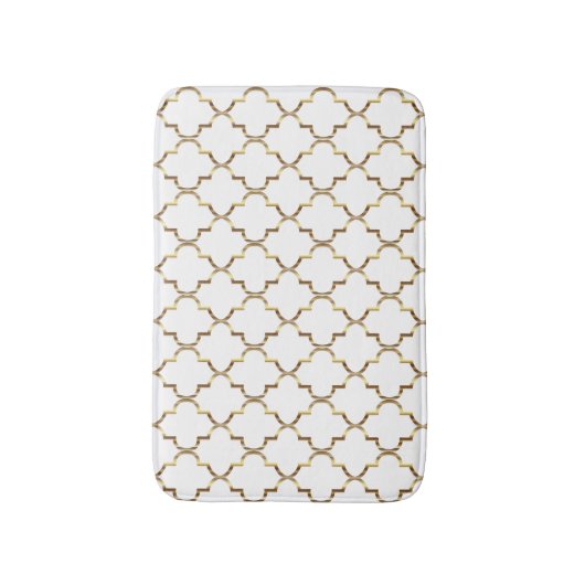 Goud en wit Quatrefoil Badmat (Voorkant Verticaal)